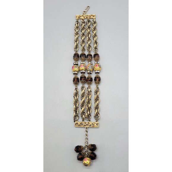 Vintage HOBÉ Signed Venetian Wedding Cake Amber Look Beaded Layered Bracelet B1A - Picture 2 of 10